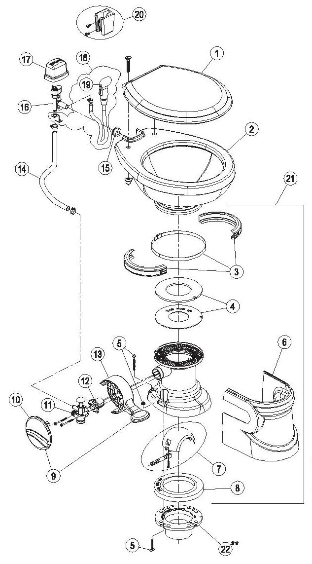 Gravity / RV Toilets Gravity / Traveler Parts Diagrams 110 & 210